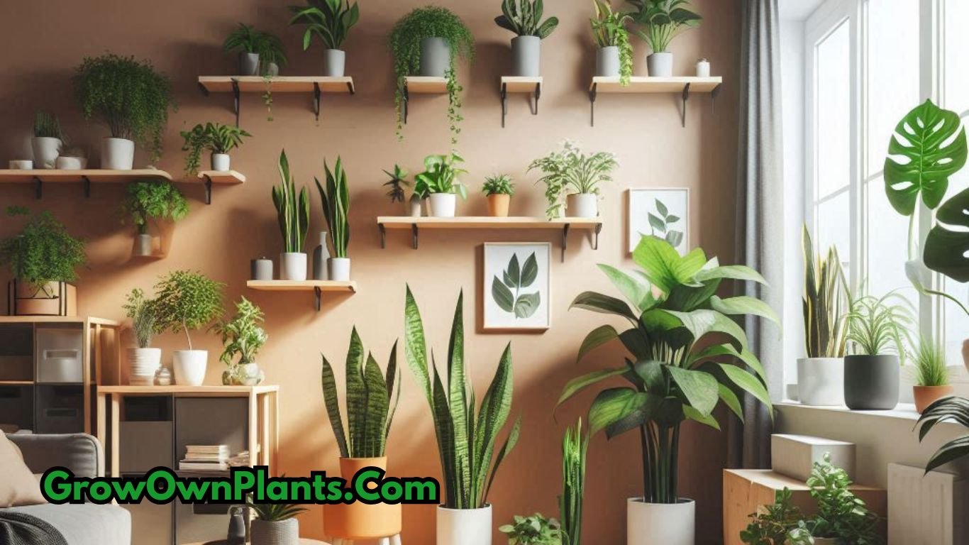 Top indoor plants for small apartments arranged in a cozy living room with natural light, showcasing space-saving, easy-care options.