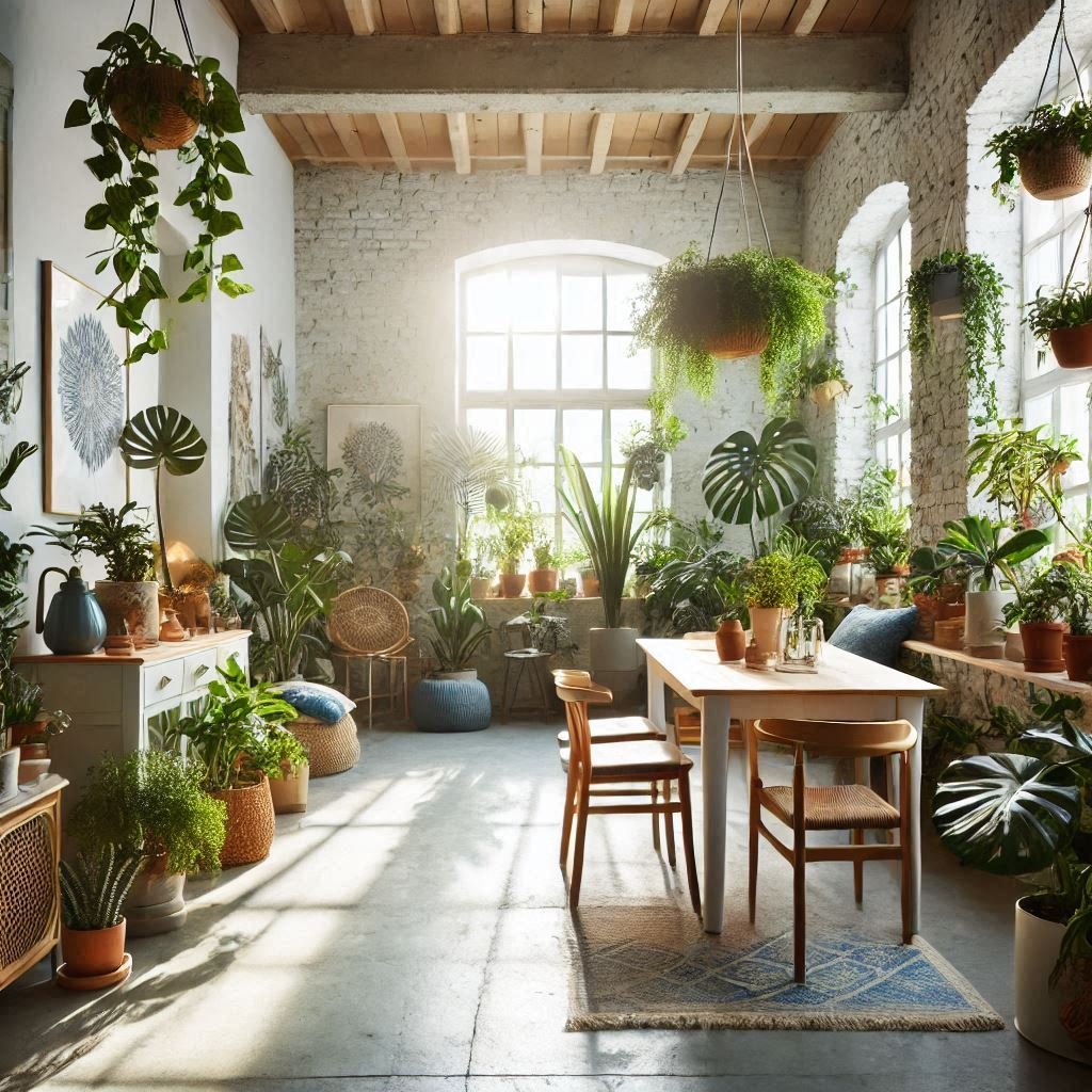 A bright, inviting indoor space filled with a variety of low-light plants