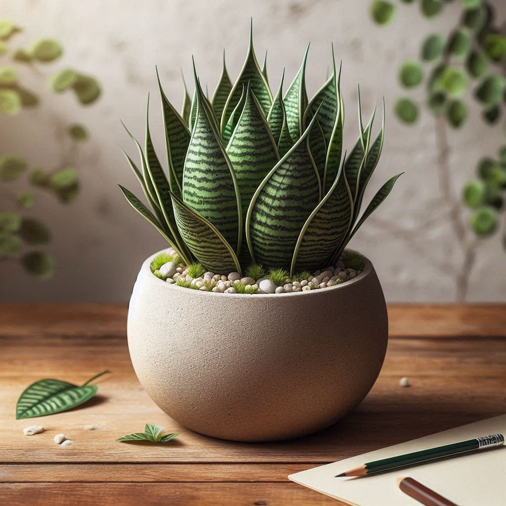 Snake plant in a white ceramic pot