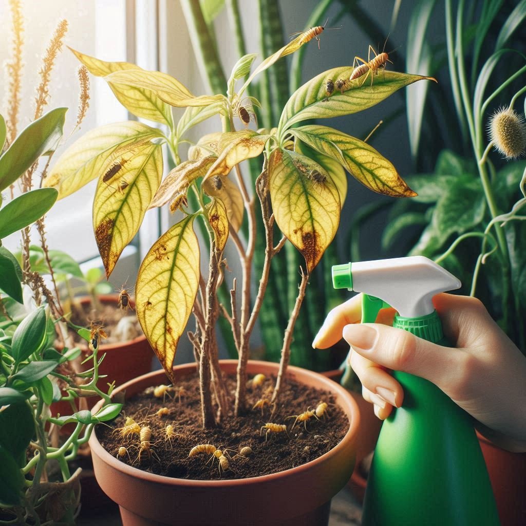 a close up view of struggling indoor plants