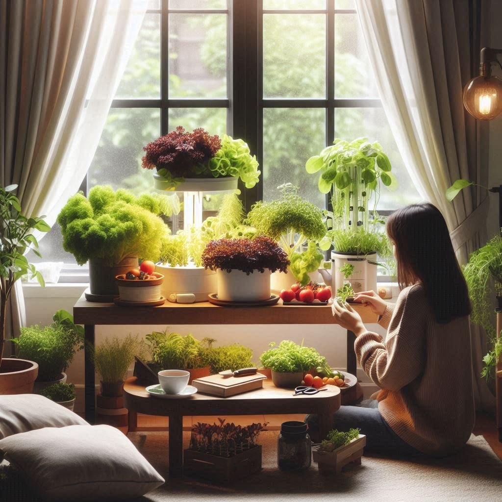 a cozy indoor gardening scene